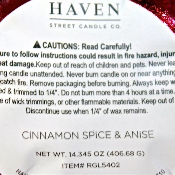 HAVEN STREET CANDLE CINNAMON SPICE ANISE SCENTED - Picture 4 of 4